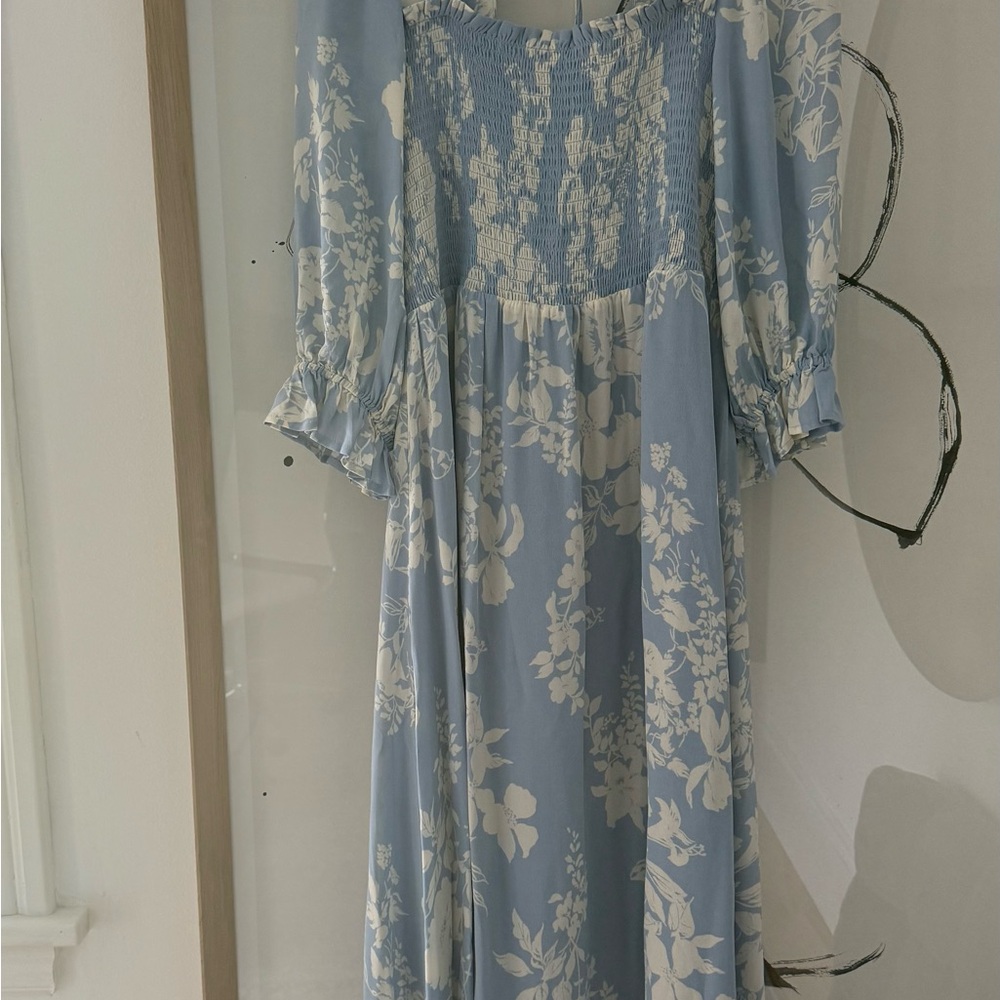 Reformation Blue and White Floral Long Sleeve Dress